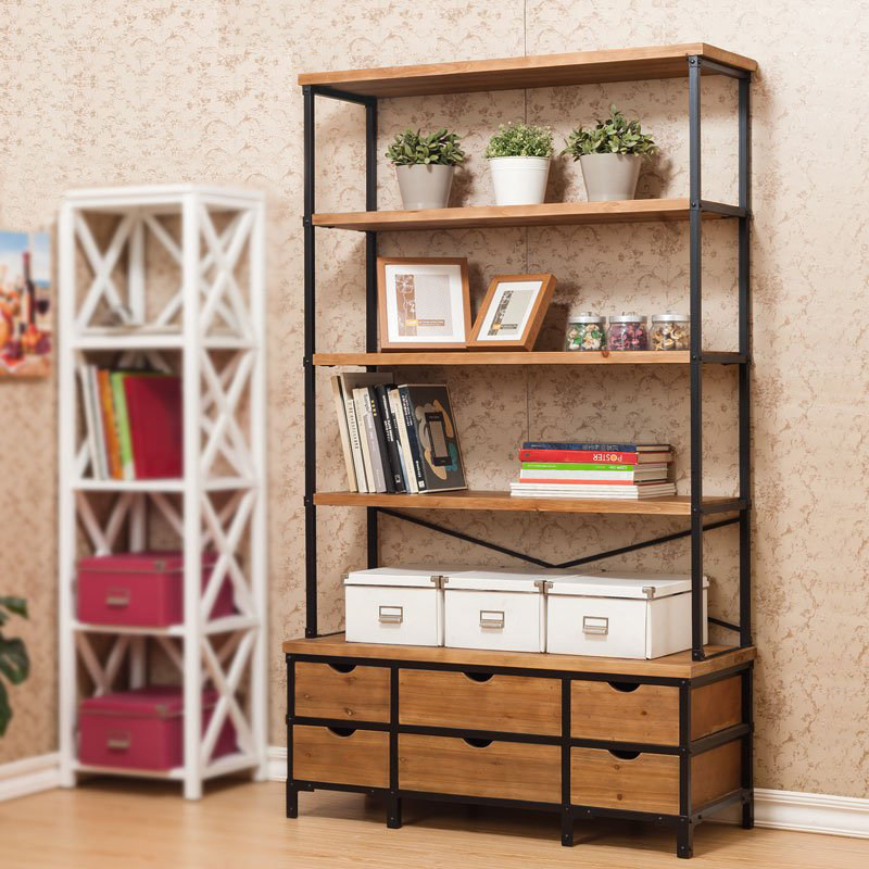 Nordic retro wrought iron rack modern minimalist living room floor-to-ceiling multi-layer storage shelf creative bookshelf bookcase