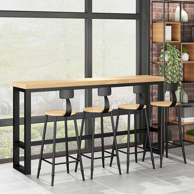 Bar High Foot Table Retro Ancient Iron Art Solid Wood Bar Table Home Café Milk Tea Shop Sweets Shop and chairs Composition