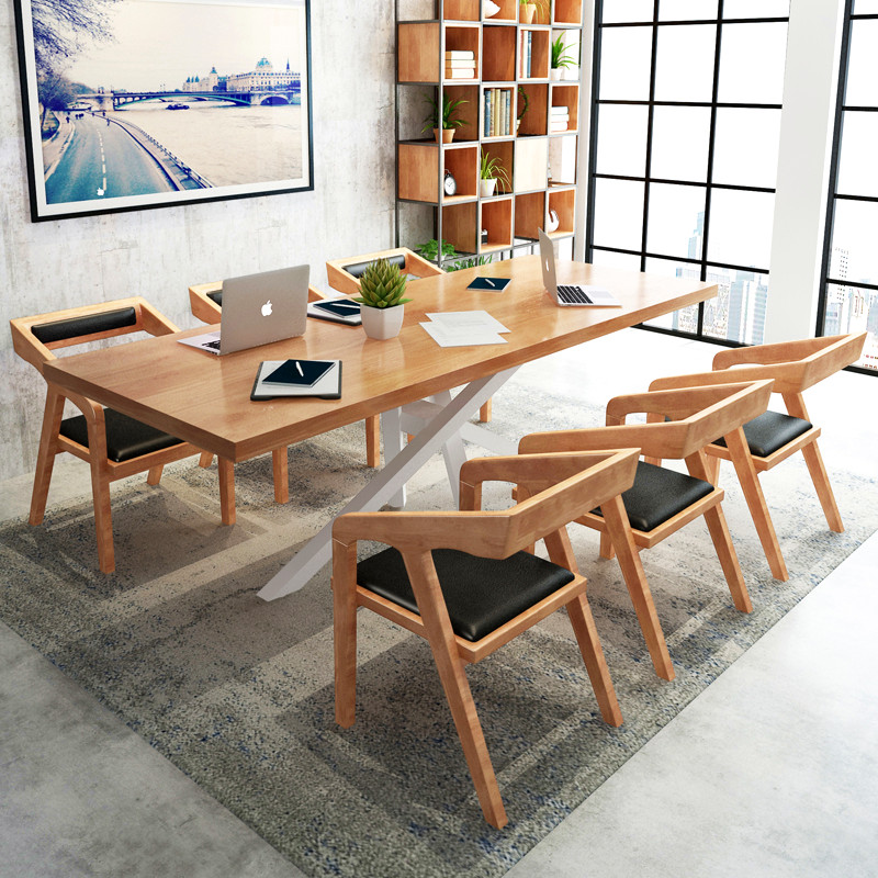 LOFT Industrial Wind Solid Wood Conference Table Long Table Simple Modern Large Office Furniture to negotiate a combination of tables and chairs