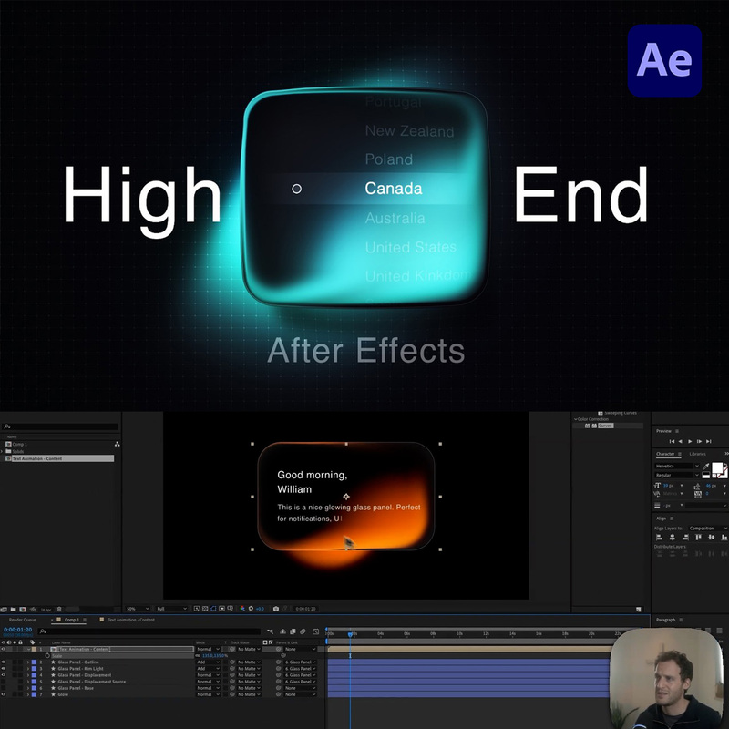 Ae Template + Tutorial: Popular Dynamic Blur Transparent Apple Liquid Glass Effect Ui Animation Neuronfx