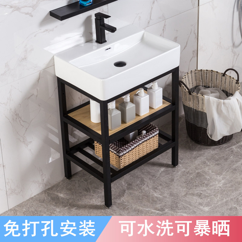 Small apartment type wash basin floor standing column basin balcony ceramic bathroom washbasin integrated washbasin cabinet