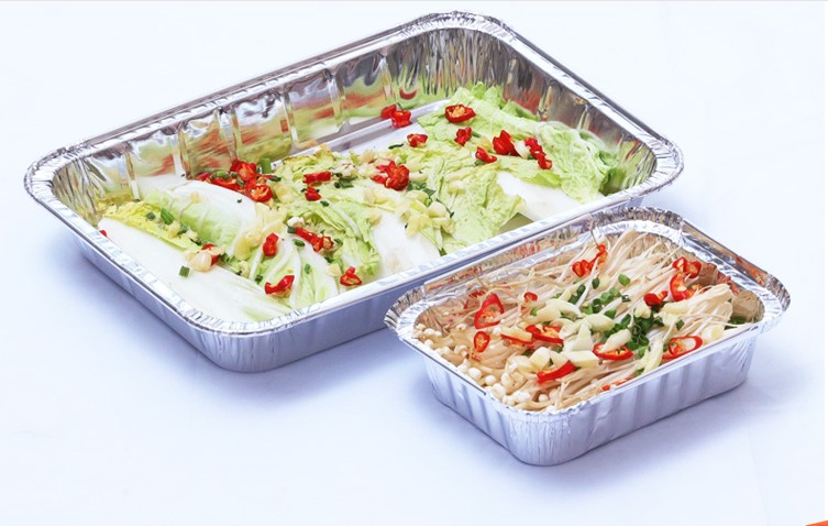 Disposable Tin Paper Box Takeaway Aluminum Foil Dining Box Tin Cardboard Box Barbecue Aluminum Foil Bowl Grilled Fish Grilled Golden Needle Mushrooms Toasted Brain Flowers