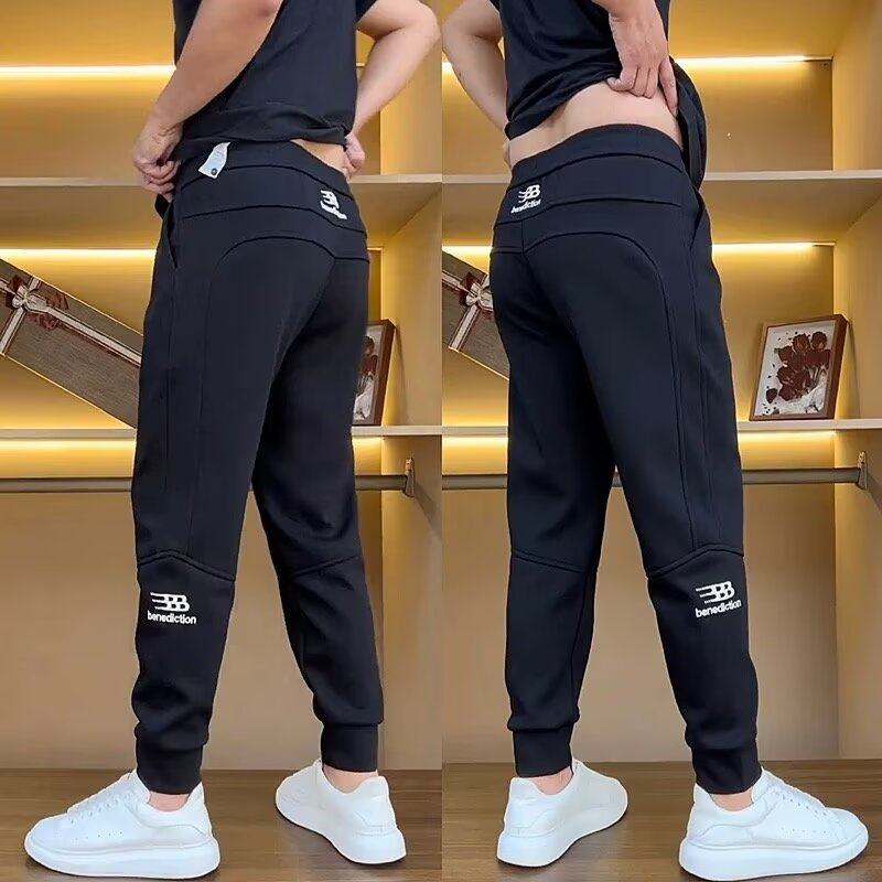 新款男士休闲裤卫裤运动裤刺绣款百搭潮流束脚时尚加绒加厚长裤子