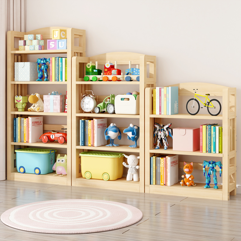 Minju Children's full solid wood bookshelf Easy landing log shelve combined multilayer student pine wood bookcase