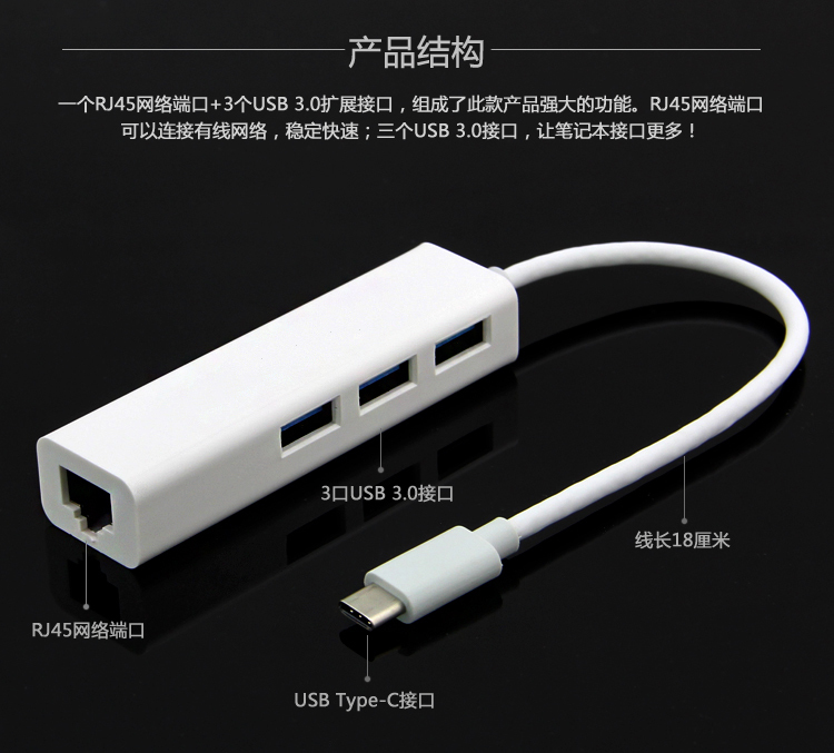 Suitable for Apple Notebook MacBook 12inch Network Cable Usb3.1/Type-C Adapter Network Port Converter