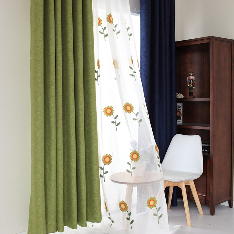 Nordic style curtains custom made simple modern American linen solid color gray green bedroom shading