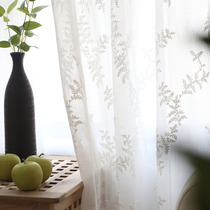 Nordic style pastoral embroidery window screen curtain white yarn Bedroom cotton and hemp window sand curtain Finished white curtain yarn