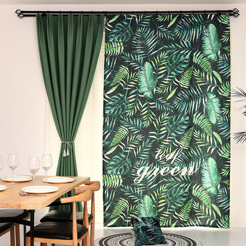 Custom Nordic style Simple modern green finished bedroom living room rainforest processing finished curtains