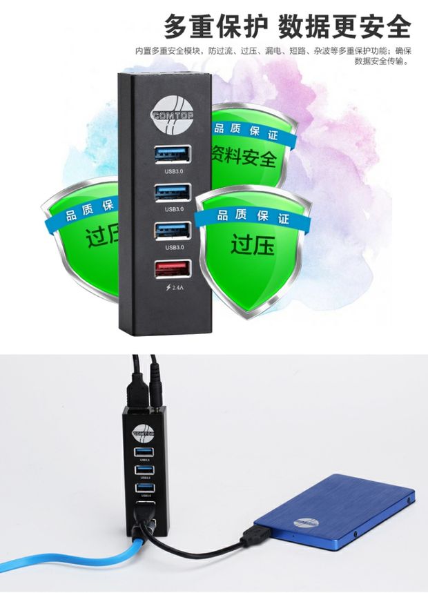 USB3.0 splitter kéo ba giao diện âm thanh tai nghe với sạc nhanh máy tính xách tay USB mở rộng chuyển đổi - USB Aaccessories quạt điện cầm tay
