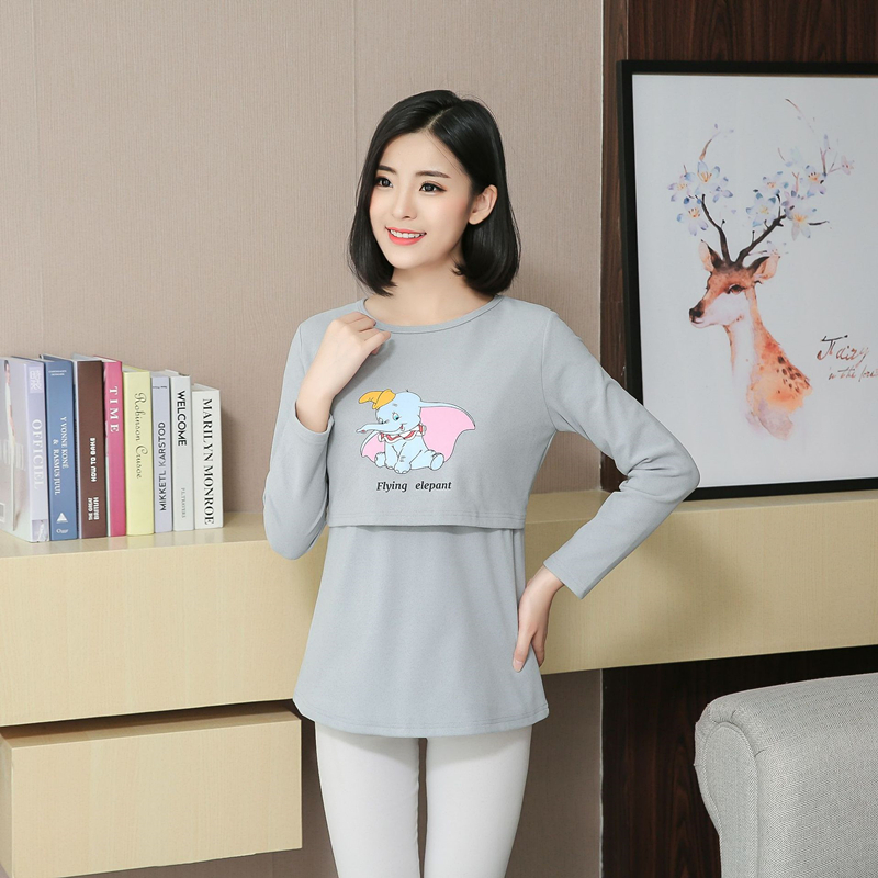 Tinh khiết bông bên ngoài mặc bottomshirt ingenual với ngực đệm đồ ngủ nhà cho con bú mùa thu quần áo milkclothes ăn áo trăng mùa xuân và mùa thu.