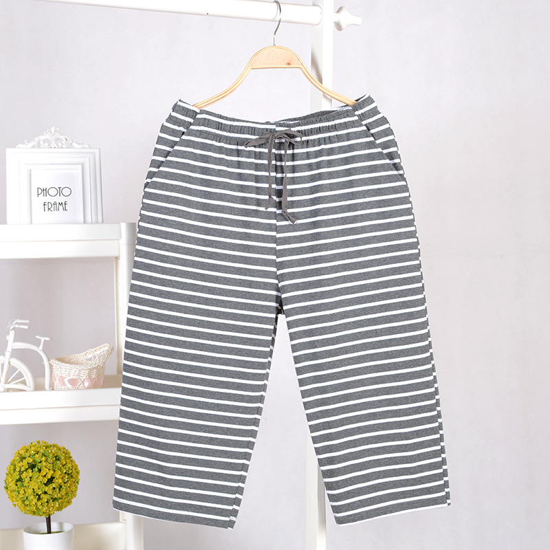 Men's cotton cropped pants loose pajama pants men's five-point pants air-conditioned pants can be worn outside the casual home pants large size spring and summer