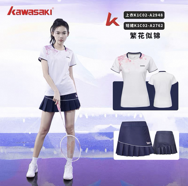 Kawasaki Kawasaki Spring and Summer New Badminton Clothing Flower Suit Quick-Drying Sports Casual Top Sports Skirt