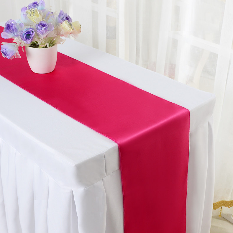 Simple modern solid color satin table flag yellow fuchsia decorative silk ribbon hotel wedding banquet long table table flag