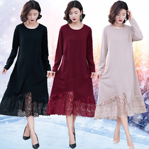 2019 autumn and winter fat M loose 200 pounds belly hidden meat long lace sweater plus fat plus size pullover base shirt