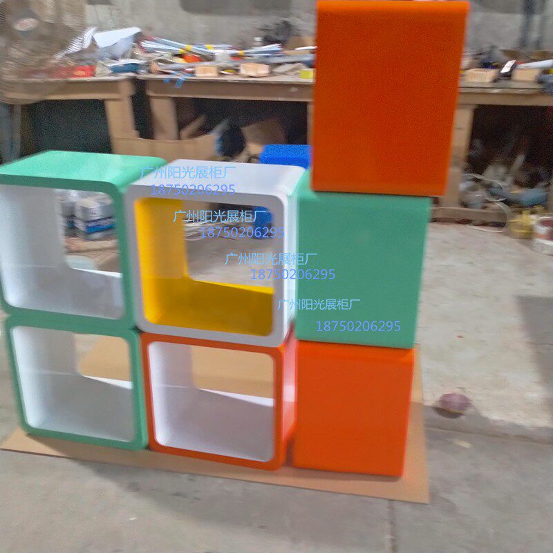 Clothing store window display stand wooden paint square lattice cabinet shoe bag booth box frame ceramic display cabinet