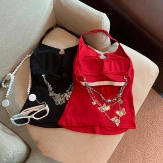 Hot Girl Sexy Butterfly Chain Backless Halter Neck Camisole Women's Summer Jazz Dance Cool and Spicy Beautiful Back Sleeveless Top
