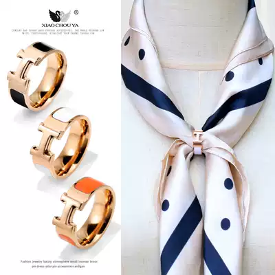 Simple and generous high-end copper rose gold enamel H silk scarf buckle Joker flight attendant square scarf shawl shoulder buckle dual-use accessories