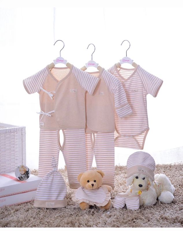 Quần áo trẻ em cotton 0-3 tháng quà tặng trẻ sơ sinh trăm ngày trăng tròn quà tặng 9 món quà đóng gói quà sơ sinh cho bé gái