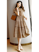 sandro selen short sleeve lace-up waist wooden ear collar thin temperament foreign-aged fashion floral skirt