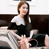 Sandro selen Liu Yifei with French spring and autumn temperament black and white knitted Half sleeve slim dress female