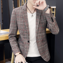 Casual blazer mens trend 2021 new spring and autumn Korean Tide brand Plaid single West thin handsome small suit