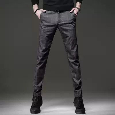 Spring and Autumn Plaid casual pants men's slim feet Korean trend-free ironing trousers summer thin Joker long pants
