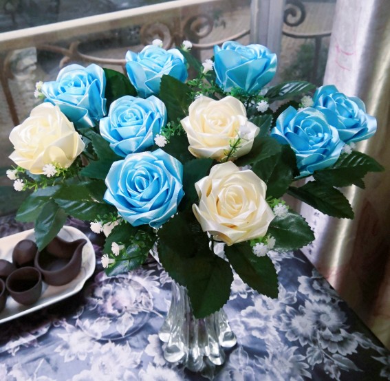 28 (finished) single ribbon rose blue jig ice and blue hand - crafted rose DIY hand flower