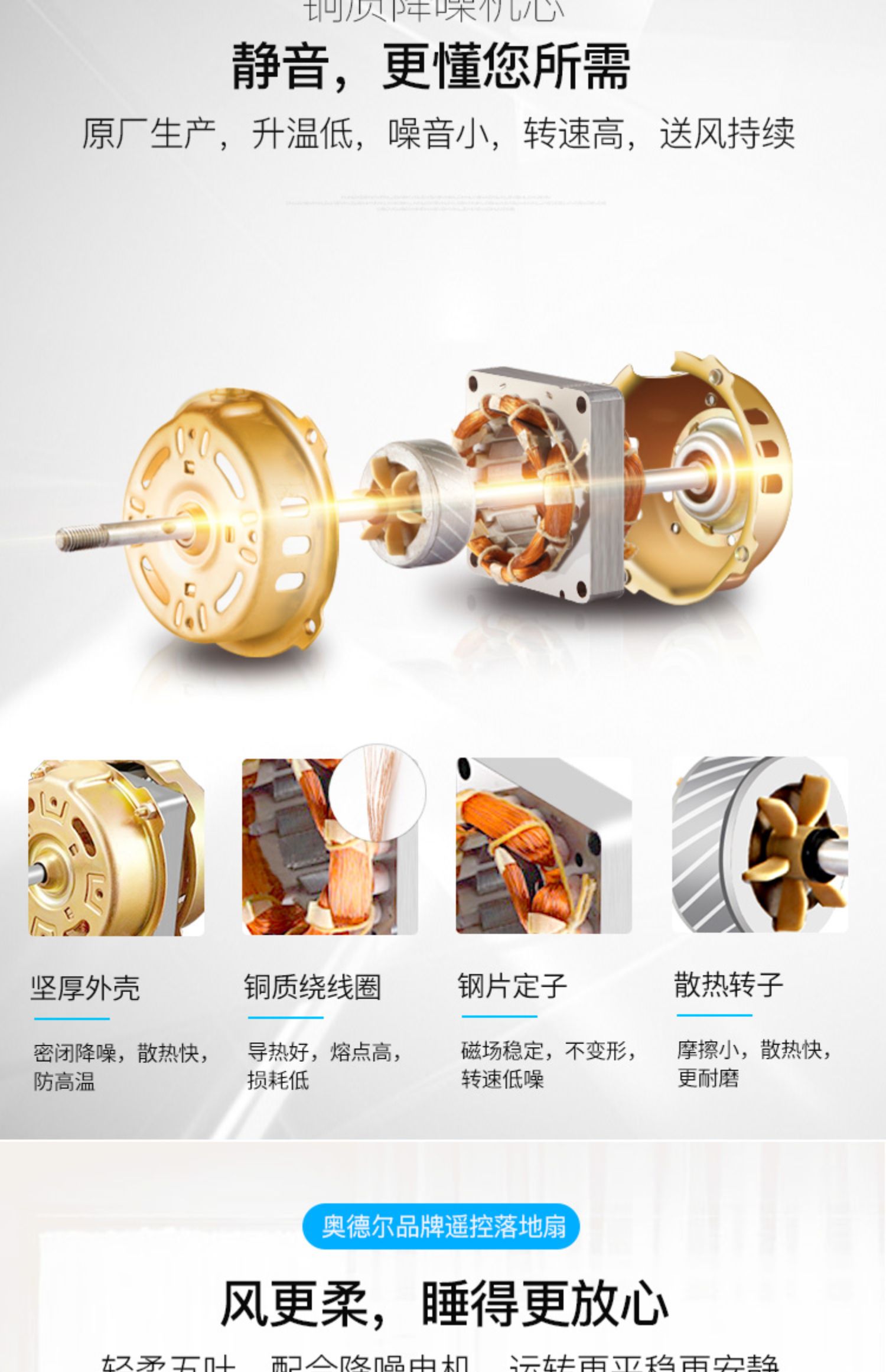 Quạt sàn Odell Quạt điện gia dụng im lặng Quạt điều khiển từ xa thông minh Quạt dọc ký túc xá FS40-FY - Quạt điện quạt tay mini