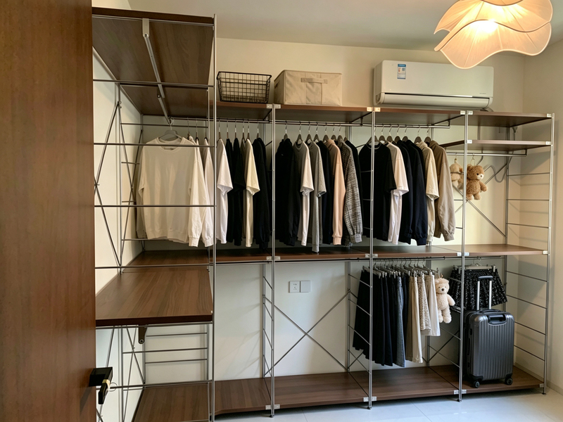 46cm Deep Open Wardrobe Walk-In Closet Bedroom Floor-Standing Clothes Rack Home Movable Corner Clothes Rack Coat Rack