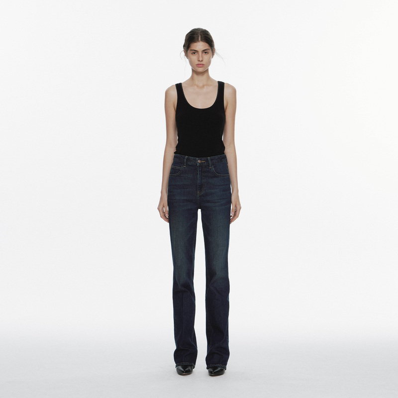 Aquare Char Indigo Cigarette Jeans, Washed Bootcut Mid-High Waist Pants, Versatile and Slimming