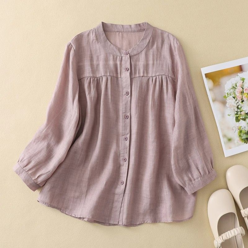 Clearance Sale on Italian Women's Clothing: Cotton and Linen Shirts, Thin Tops, Loose Fit, Slimming, Three-Quarter Sleeves, Solid Color Shirts Clearance Sale on Italian Women's Clothing: Cotton and Linen Shirts, Thin Tops, Loose Fit, Slimming, Three-Quarter Sleeves, Solid Color Shirts