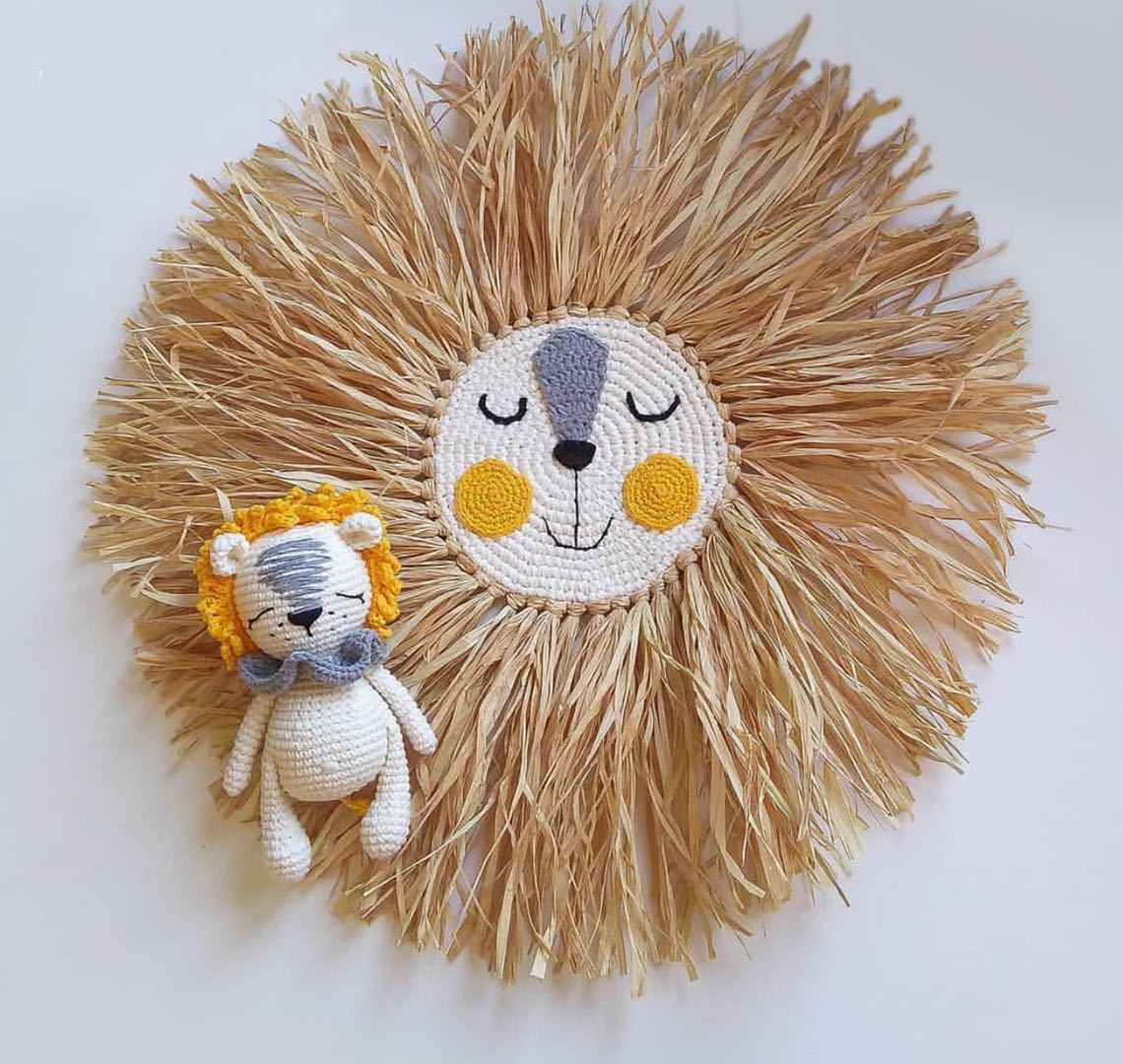 ins Nordic style hand-woven fried hair Lion shape Home wall hanging decoration Children's room Children's clothing store props