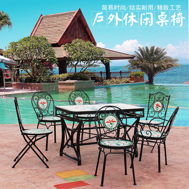 Iron Art Courtyard Outdoor Table And Chairs Cafe Café LEISURE DINING ROOM OUTDOOR OPEN DINING TABLE AND CHAIRS WATERPROOF SUNSCREEN VILLA GARDEN