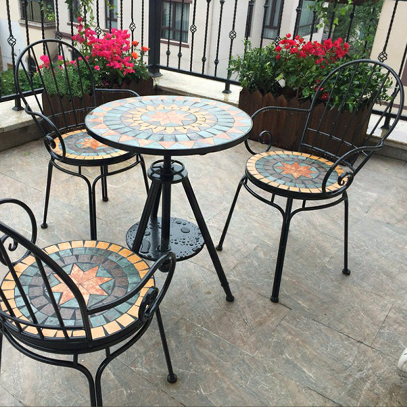 Balcony table and chair wrought iron mosaic simple modern outdoor villa courtyard terrace garden leisure table and chair three-piece set