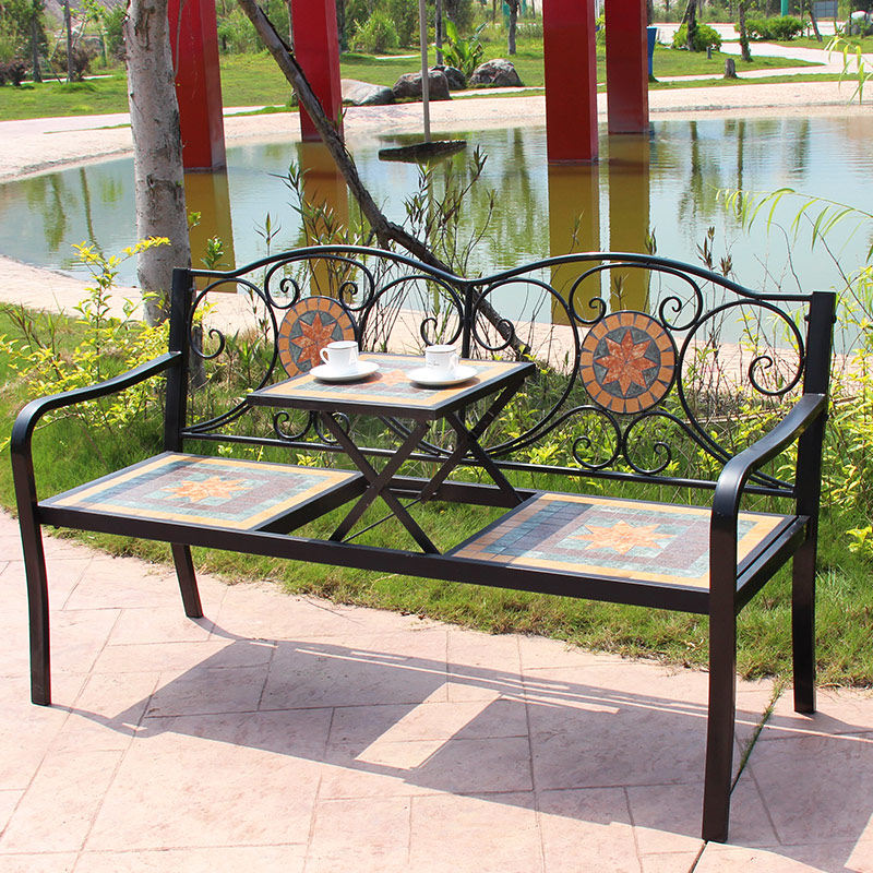 Balcony tables and chairs European-style wrought iron mosaic courtyard outdoor outdoor multi-function lift three-piece park bench bench