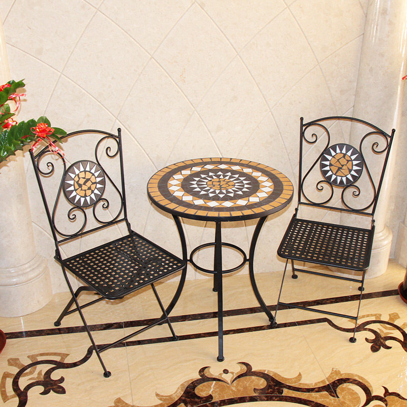 European-style wrought iron mosaic balcony small table and chair combination courtyard outdoor outdoor leisure three-piece coffee table table villa