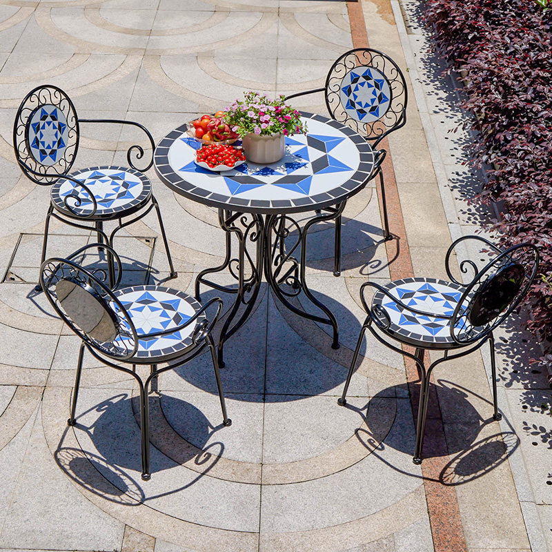 Outdoor balcony small tables and chairon mosaic terrace courtyard leisure café creative tables and chairs three or five pieces