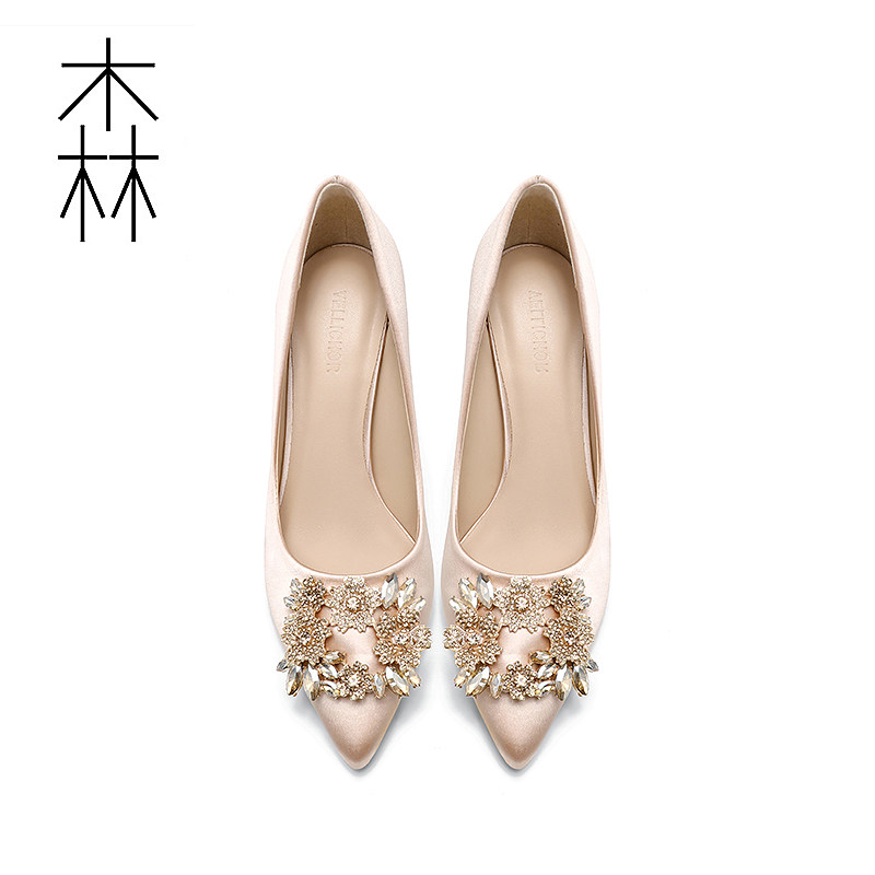 2020 New wedding shoes bride bride shoes and tip tip tip heel shoes Champagne heels