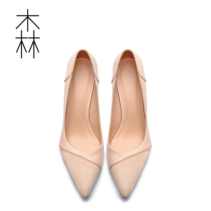 2021 spring new small balsamic wind girl fine heel single shoes 100 hitch professional working shoes nude color pointed high heel shoe woman