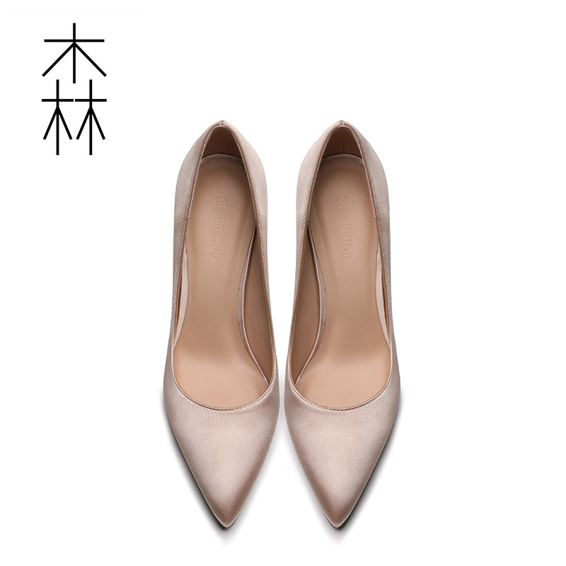 2019 spring new pointed shallow mouth fine heel Single shoe Occupational ol working shoes woman 100 hitch girl nude color heels