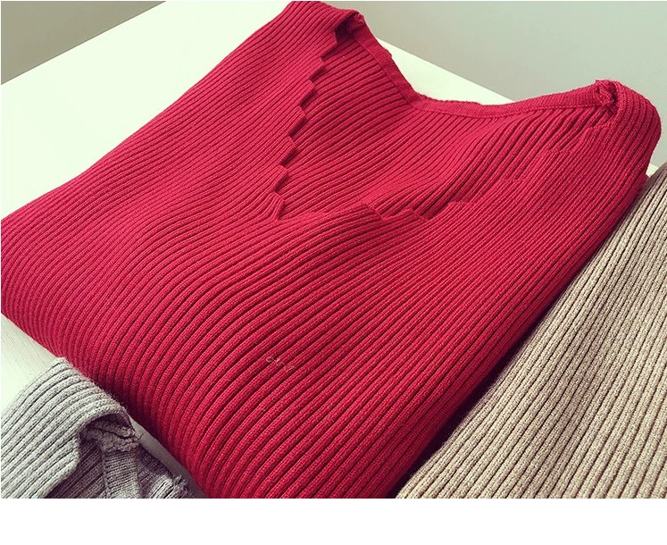 Mùa xuân mới áo len cổ chữ V cho phụ nữ tự canh tác áo thun dài tay chạm đáy đặt áo len mỏng bên trong áo sơ mi nhỏ thủy triều