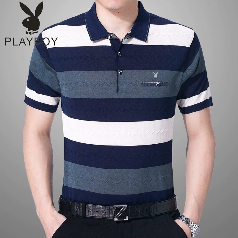 Áo thun nam tay ngắn Playboy nam mùa hè Áo lụa tơ tằm Màu sắc trẻ trung Áo thun dài tay áo polo 