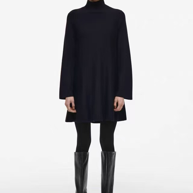 Original Cs Women's Standard Fit High-Neck Wool Blend Bell-Sleeve Mini Dress 2025 Spring New Product W043 Original Cs Women's Standard Fit High-Neck Wool Blend Bell-Sleeve Mini Dress 2025 Spring New Product W043