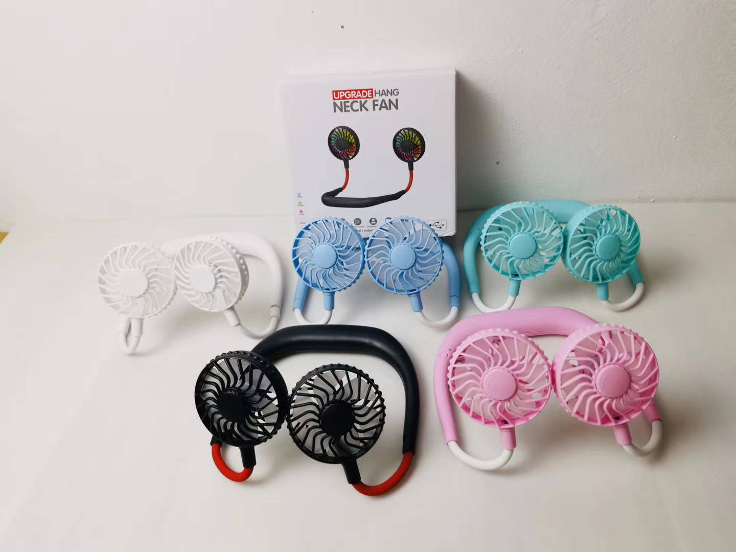 Hanging neck fan USB portable charging handheld small student slacker hanging neck mini mesh red little electric fan