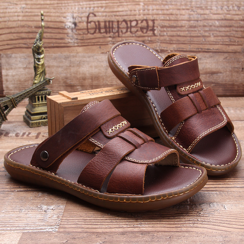 Foreign trade men's leather sandals summer 2022 new soft bottom non-slip dad beach shoes casual outdoor sandals and slippers