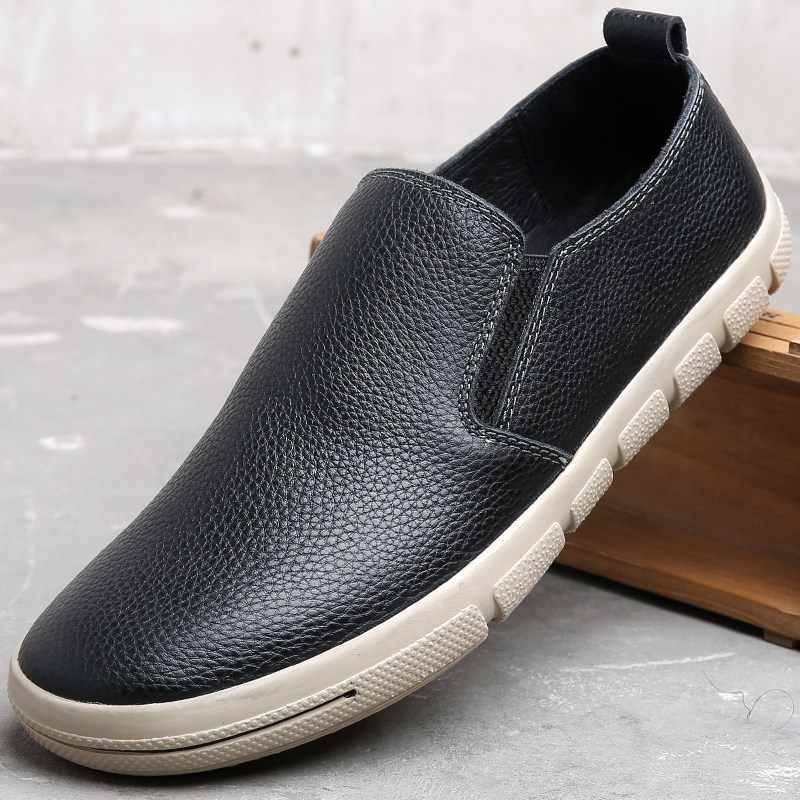 Foreign Trade Sloth Shoes Genuine Leather Bean Bean Shoes Casual Shoes Round Head One Foot Pedal Head Layer Cow Leather Low Bunch Foot Single Shoes Men's Shoes