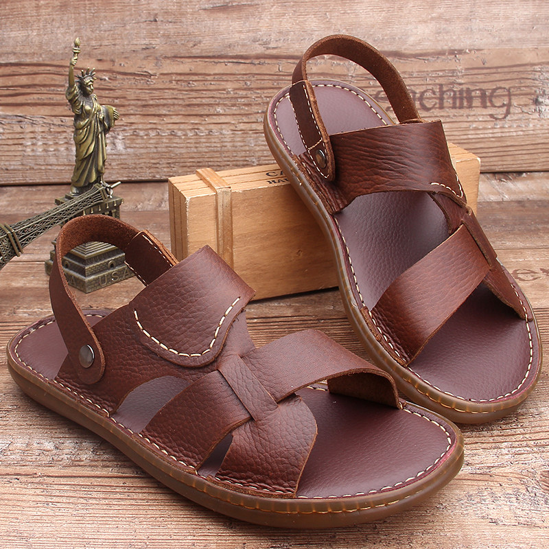 Men's Sandals 2022 new summer beach slippers with real leather bullish bullish solid sandals