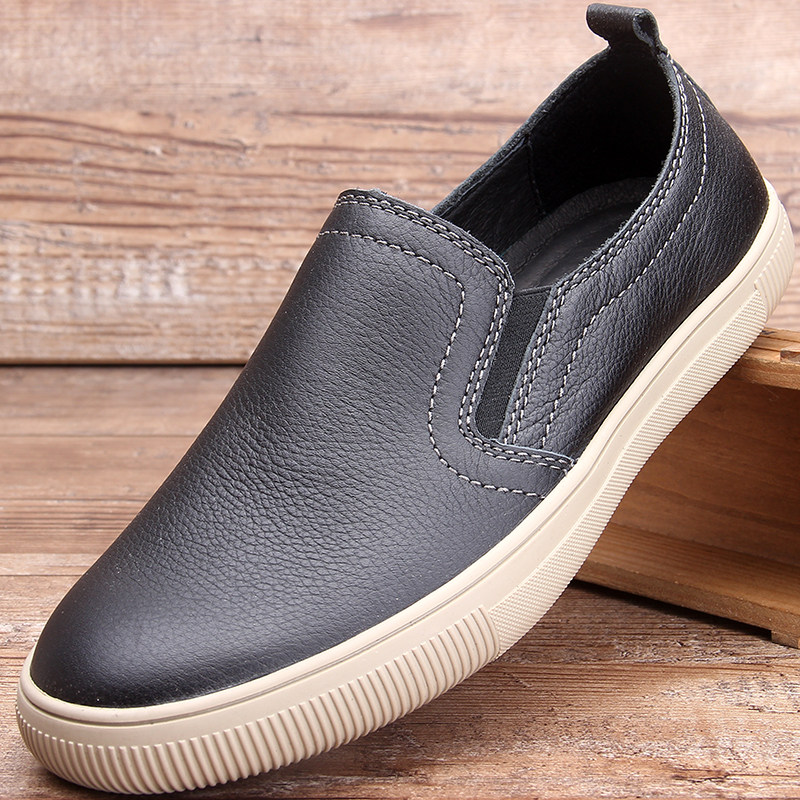 Men's Business Casual Leather Shoes Men's Board Shoes Toe Layer Cowhide Men's Shoes Soft Sole Soft Leather Lazy Shoes Men's Genuine Leather Dad Shoes