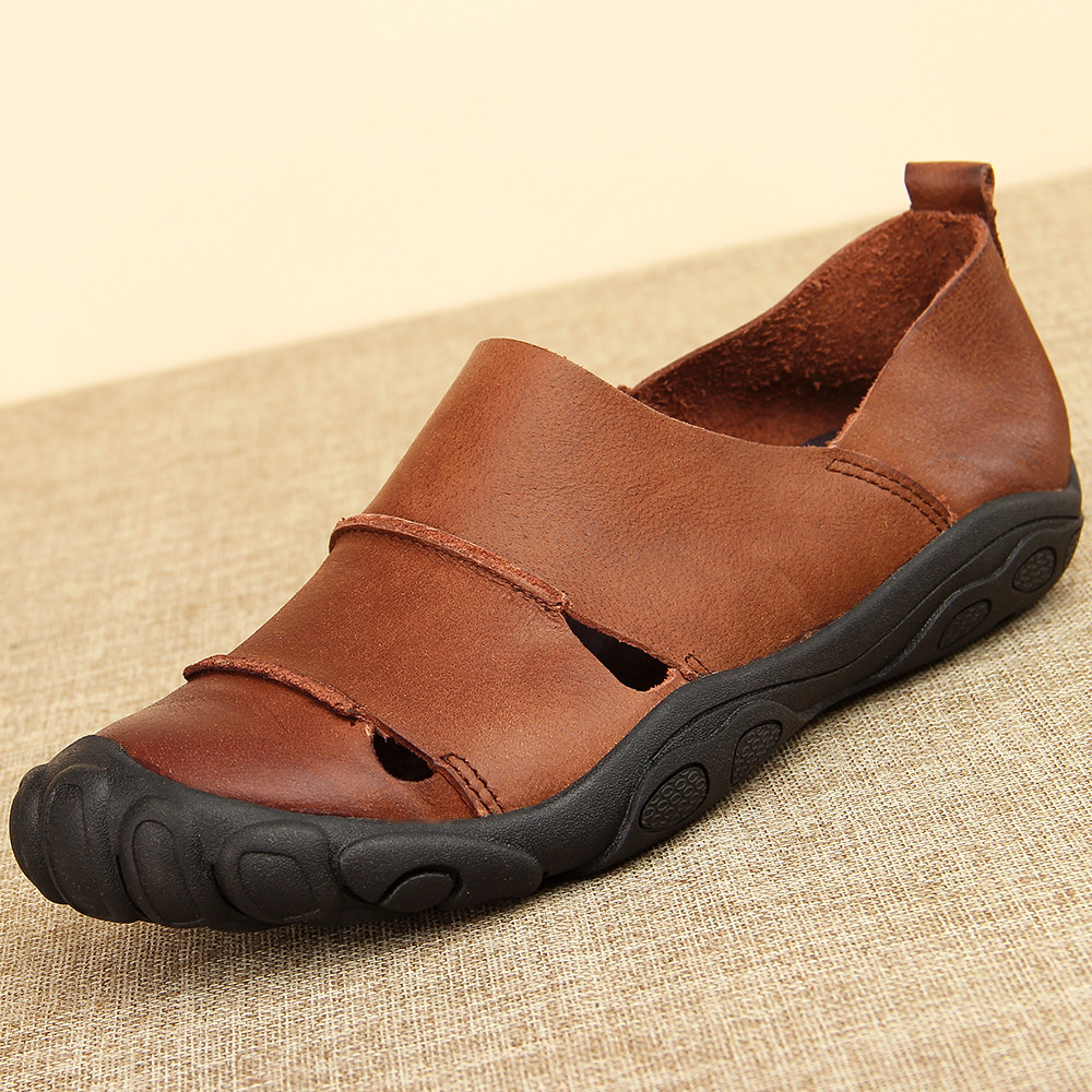 2022 New headskin men's shoes lazy casual cave real leather bag sandals beach male foreign trade shoes