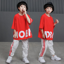 Red MOBN short sleeve large size White three bar long pants 2019 Spring Summer Street Dance new handsome and beautiful costume